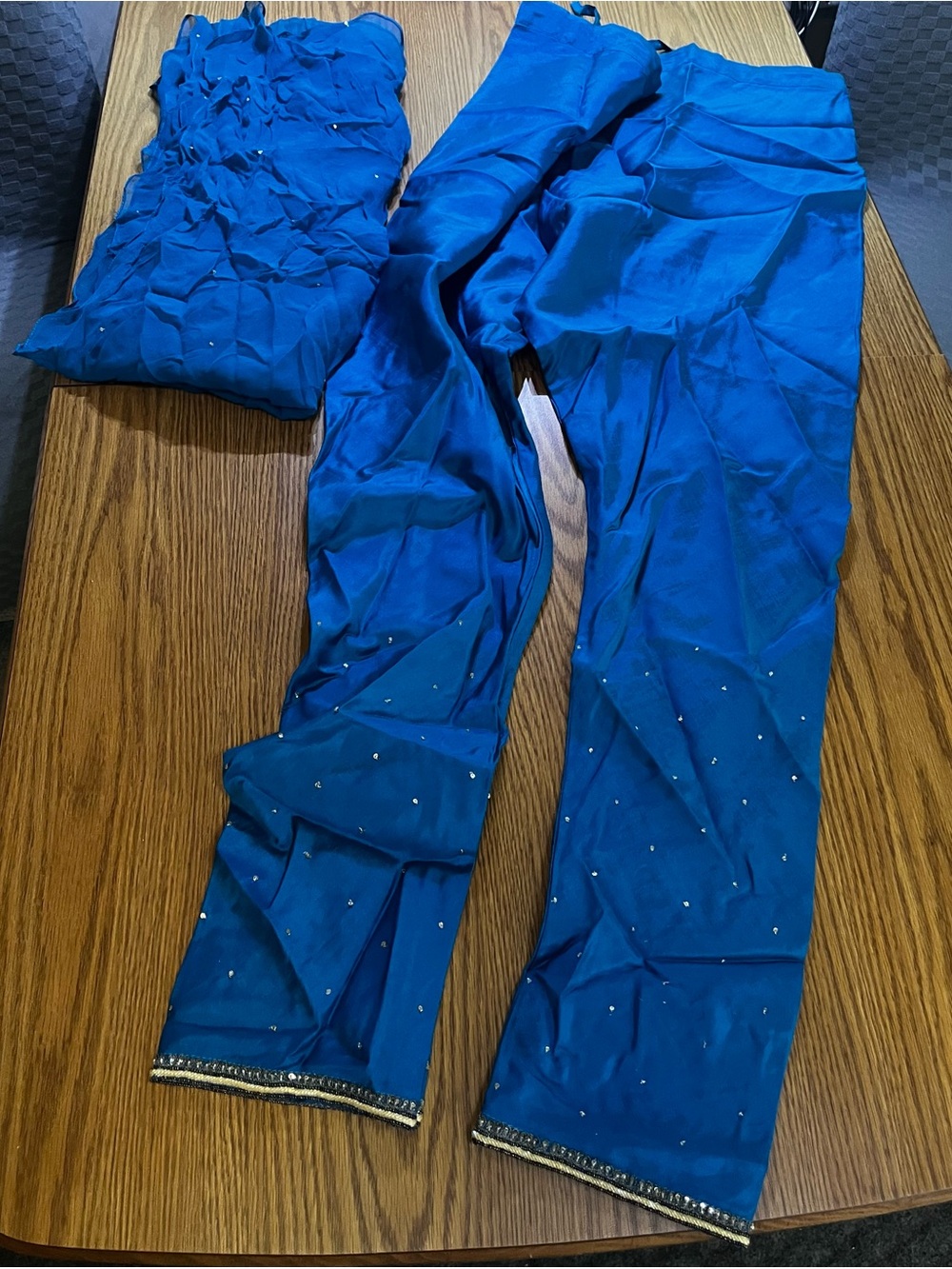 Embellished Sapphire Blue Salwar Pants with Dupatta